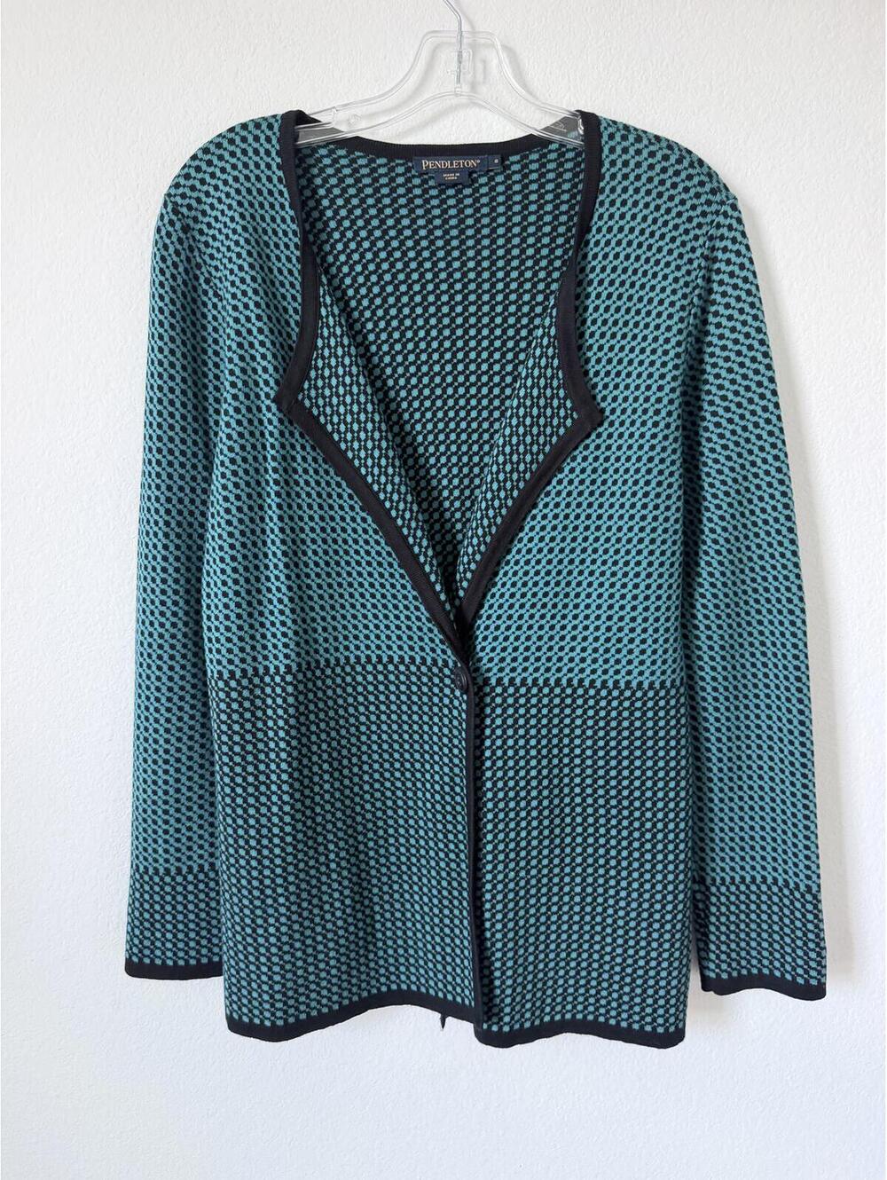 Pendleton Long Sleeve Black/Green Geo One Button Cardigan Sweater Size S